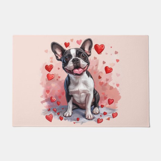 Valentinstag Boston Terrier Dog Fußmatte (Vorderseite)