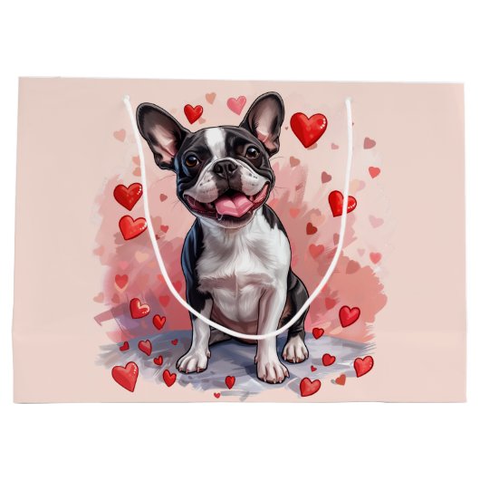Valentinstag Boston Terrier Dog Große Geschenktüte (Rückseite)