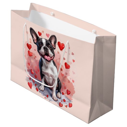Valentinstag Boston Terrier Dog Große Geschenktüte (Vorderseite Schrägansicht)