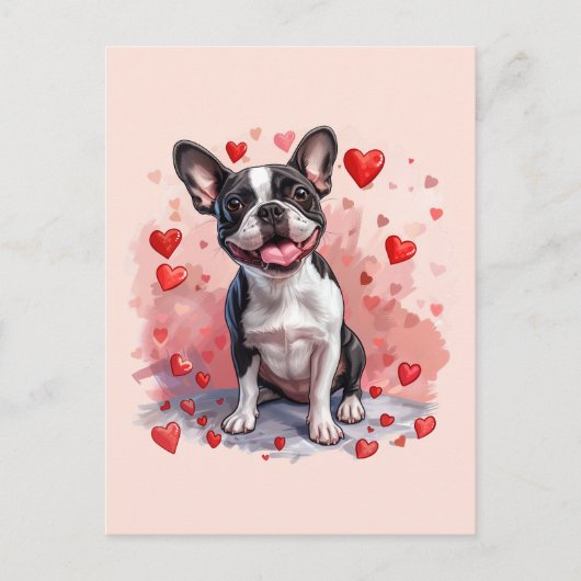 Valentinstag Boston Terrier Dog Postkarte (Vorderseite)