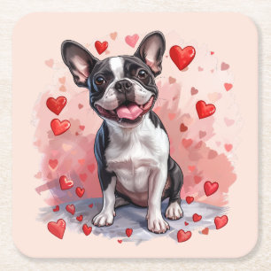 Valentinstag Boston Terrier Dog Rechteckiger Pappuntersetzer
