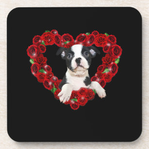 Valentinstag Boston Terrier Heart Rose Geschenk Hu Getränkeuntersetzer