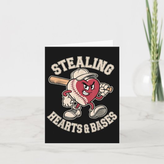 Valentinstag Boys Baseball Player Stealing Heart Karte (Vorderseite)