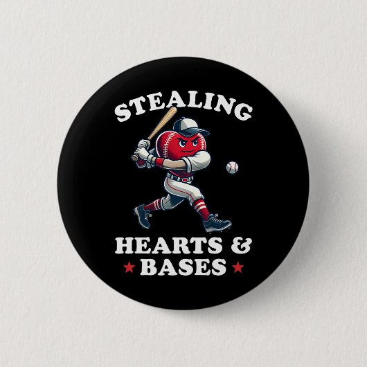Valentinstag Boys Baseball Spieler Stealing Hear Button (Vorderseite)