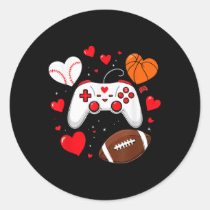 Valentinstag Boys Hearts Gaming Basketball Baseb Runder Aufkleber