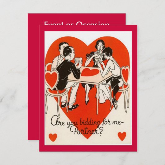 Valentinstag Bridge Game Einladung (Vorne/Hinten)