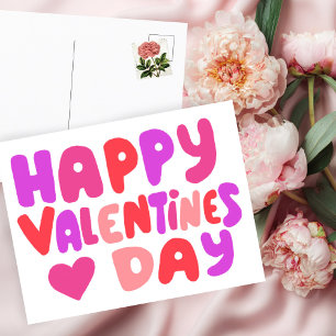 Valentinstag Bubble Letters Groovy Curvy Retro Postkarte