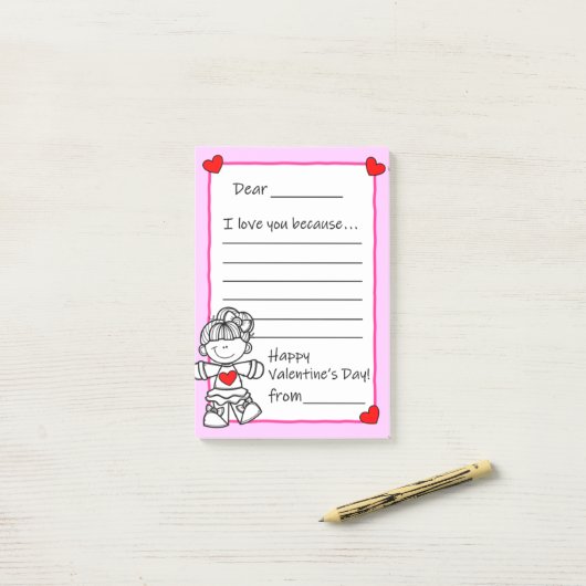 Valentinstag Buchstaben Lage Post-it Notizen (Auf Schreibtisch)