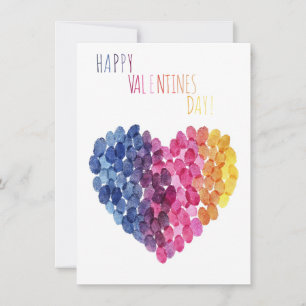 Valentinstag, buntes Herz aus Fingerabdrücken, Feiertagskarte