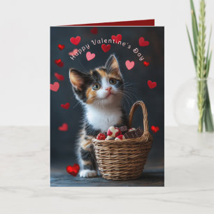 Valentinstag Calico Kätzchen Pralinen Rote Herzen Karte