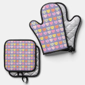 Valentinstag Candy Conversation Hört Ofenhandschuh & Topflappen-Set (Vorderseite/Rückseite)