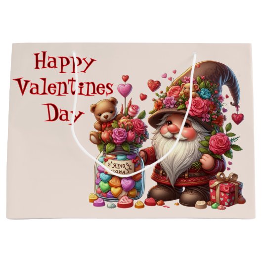 Valentinstag Candy Gnome Große Geschenktüte (Vorderseite)