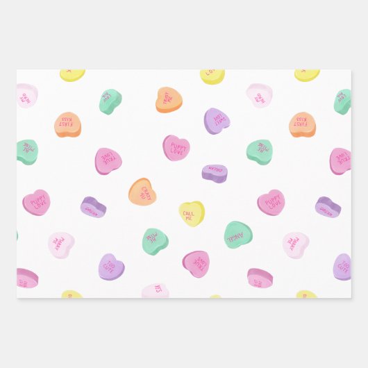 Valentinstag Candy Hearts Pattern Geschenkpapier Set (Vorderseite)