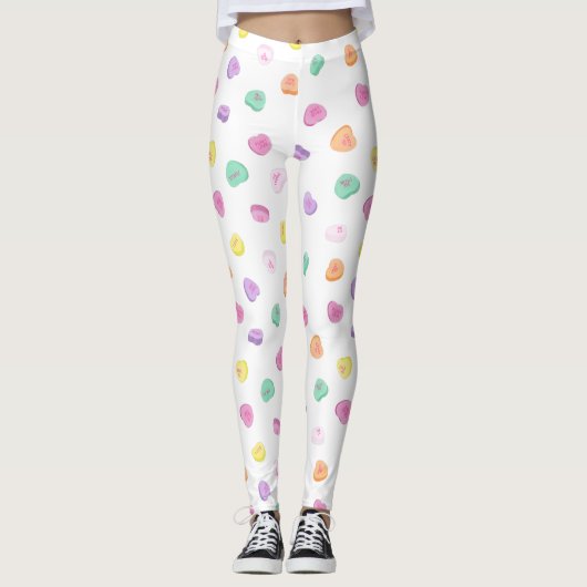 Valentinstag Candy Hearts Pattern Leggings (Vorderseite)