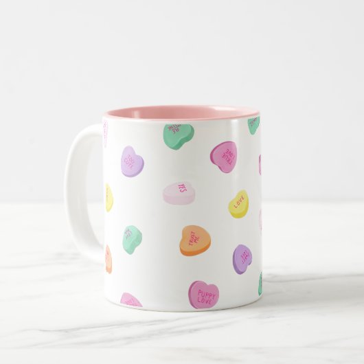 Valentinstag Candy Hearts Pattern Zweifarbige Tasse (Vorderseite Links)