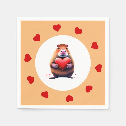 Valentinstag Capybara Papier Napkin Serviette (Vorderseite)