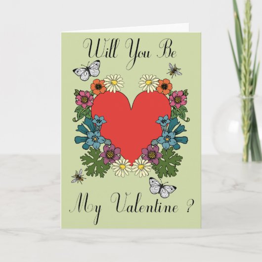 Valentinstag Card - Blume Herzgrün Feiertagskarte (Vorderseite)