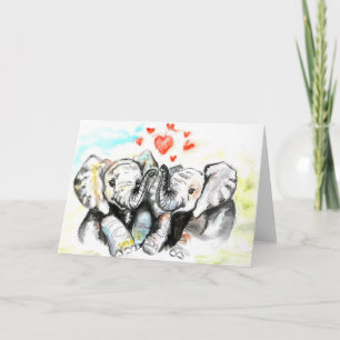 Valentinstag Card Couple Elephant - Malerei Karte