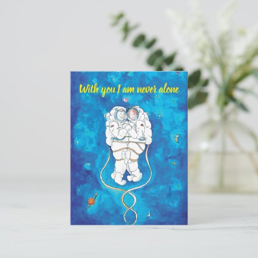 Valentinstag Card Loving Astronauten Couple Postkarte (Stehend Vorderseite)