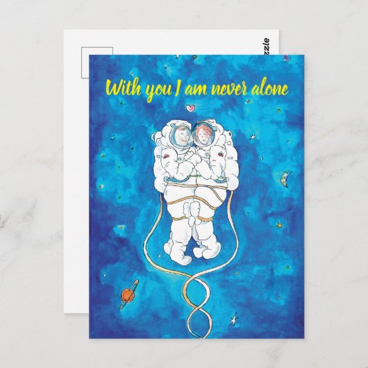 Valentinstag Card Loving Astronauten Couple Postkarte (Vorne/Hinten)