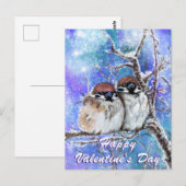 Valentinstag Card mit Winter Sparrows Couple Postkarte (Vorne/Hinten)