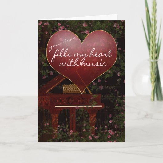 Valentinstag Card - Piano, Musik, Rose Feiertagskarte (Vorderseite)