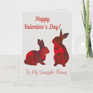 Valentinstag Card Snuggggle Bunny Red Art Feiertagskarte
