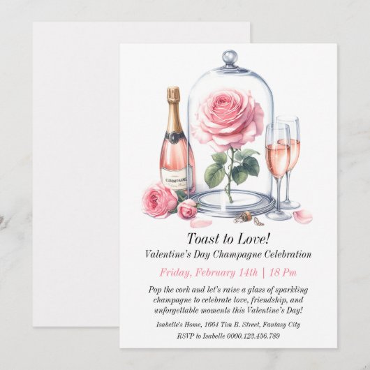Valentinstag Champagnerfeier Einladung (Vorne/Hinten)