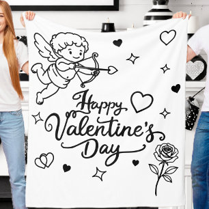 Valentinstag Cherub & Romantisches Doodle-Design Fleecedecke