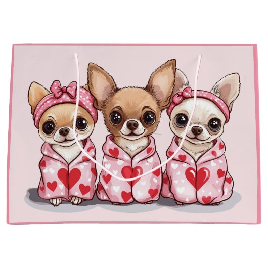 Valentinstag Chihuahua Dogs Große Geschenktüte (Vorderseite)