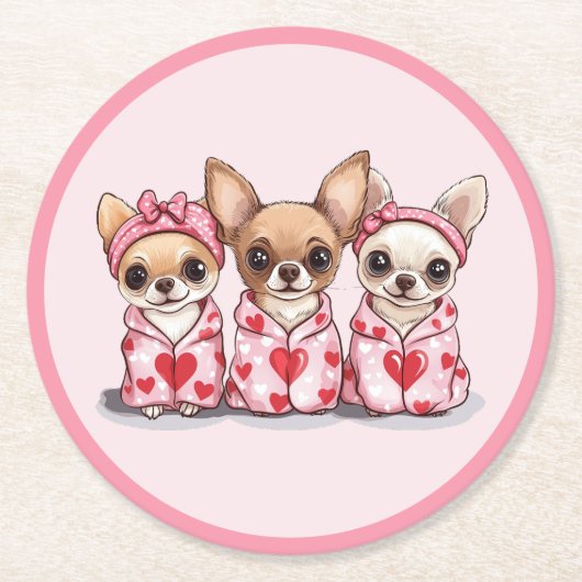 Valentinstag Chihuahua Dogs Runder Pappuntersetzer (Vorderseite)