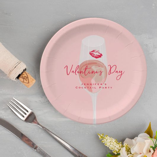 Valentinstag-Cocktailparty Rosa Rosé Pappteller