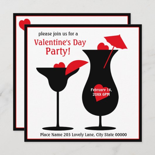 Valentinstag Cocktails Einfache Party Einladung (Vorne/Hinten)