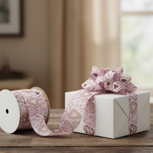 Valentinstag Cookie Wasserfarben Muster Satinband