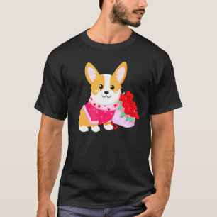 Valentinstag Corgi mit Strauß Herz Rosen T-Shirt