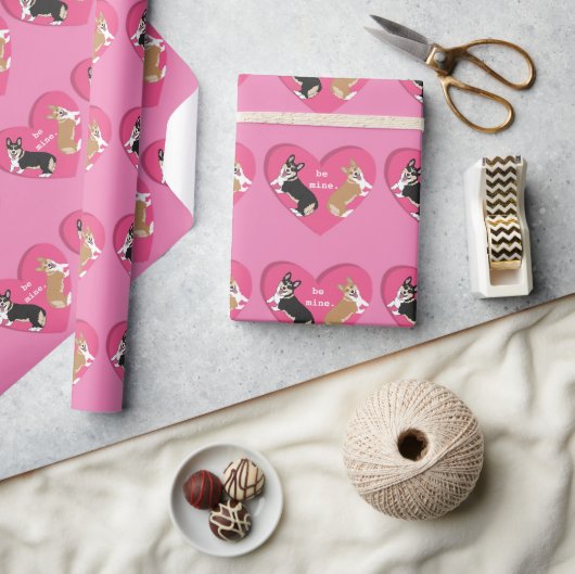 Valentinstag Corgis Geschenkpapier (Kunsthandwerk)