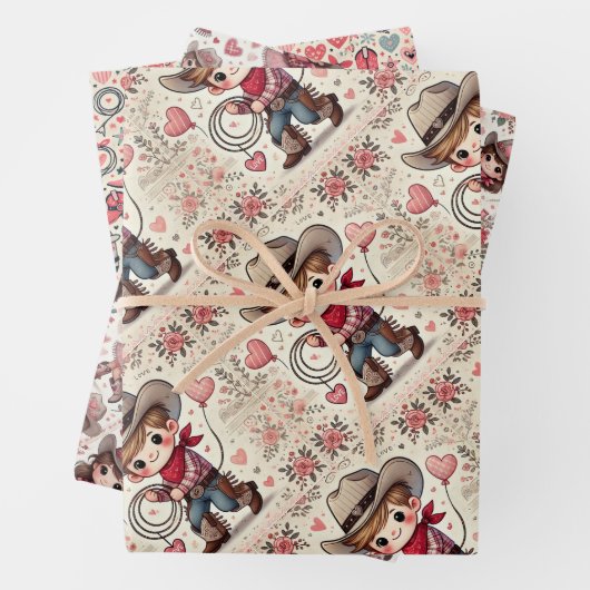 Valentinstag Cowboy & Cowgirl Geschenkpapier Set (Beispiel)
