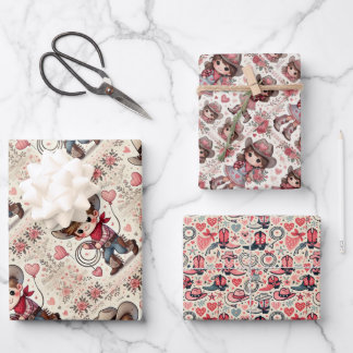 Valentinstag Cowboy & Cowgirl Geschenkpapier Set