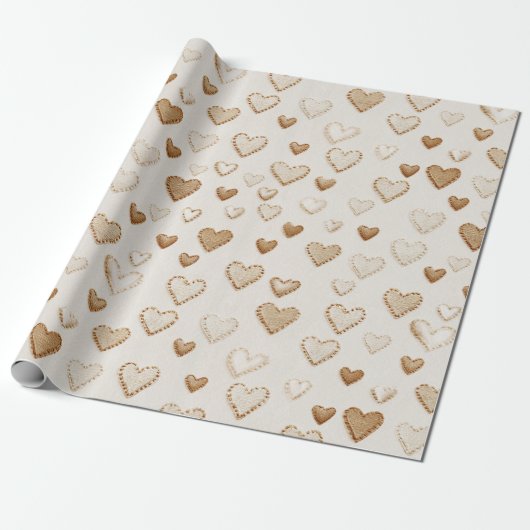 Valentinstag Creme & Braune Herzen Geschenkpapier (Ungerollt)