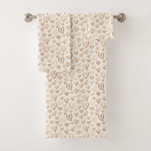 Valentinstag Cremebraune Herzen Badhandtuch Set (Insitu)