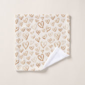 Valentinstag Cremebraune Herzen Badhandtuch Set (Waschlappen)