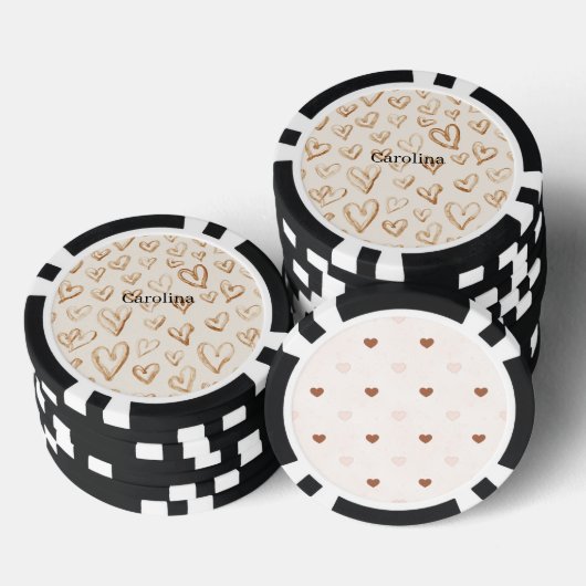 Valentinstag Cremebraune Herzen Pokerchips (Stapel)