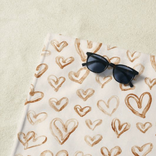 Valentinstag Cremebraune Herzen Strandtuch (Beispiel)