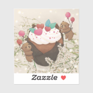 Valentinstag: Cupcake & Teddy Bears Aufkleber