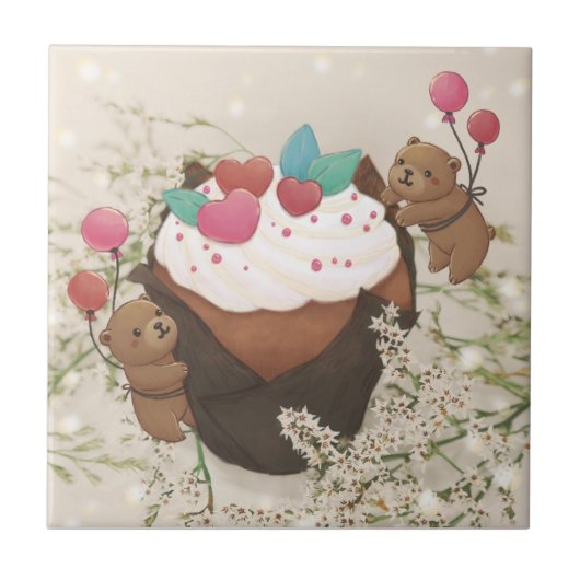Valentinstag: Cupcake & Teddy Bears Fliese (Vorderseite)