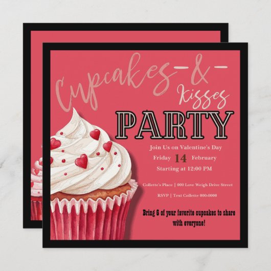 Valentinstag Cupcakes Party Feiertagskarte (Vorne/Hinten)