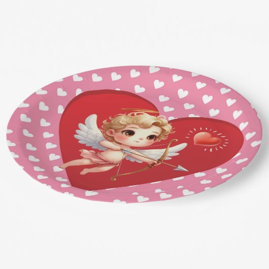 Valentinstag Cupid Pappteller (Schrägansicht)