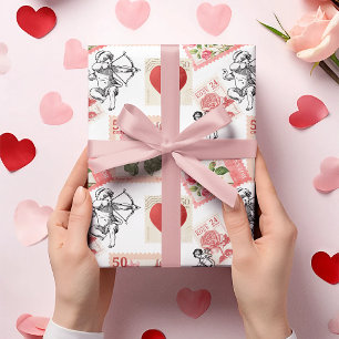 Valentinstag-Cupid und Stempel im Vintage-Stil Seidenpapier