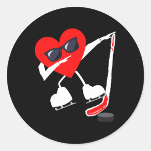 Valentinstag Dabbing Heart Hockey Stick Puck Boy Runder Aufkleber