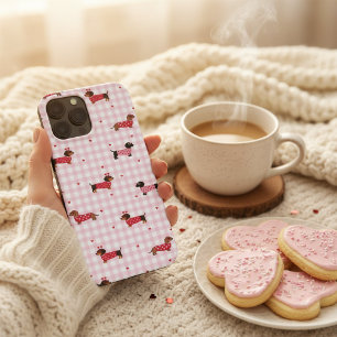 Valentinstag Dachshund Süßes Rosa Gingham-Herz Hun Case-Mate iPhone Hülle